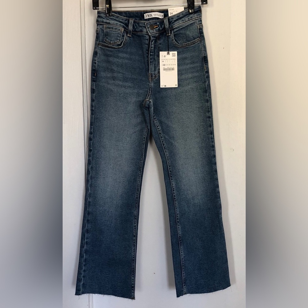 Zara High Rise Flare Leg Blue Denim Jeans